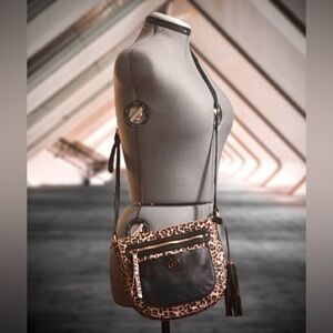 Isaac Mizrahi genuine pebble leather animal print crossbody bag